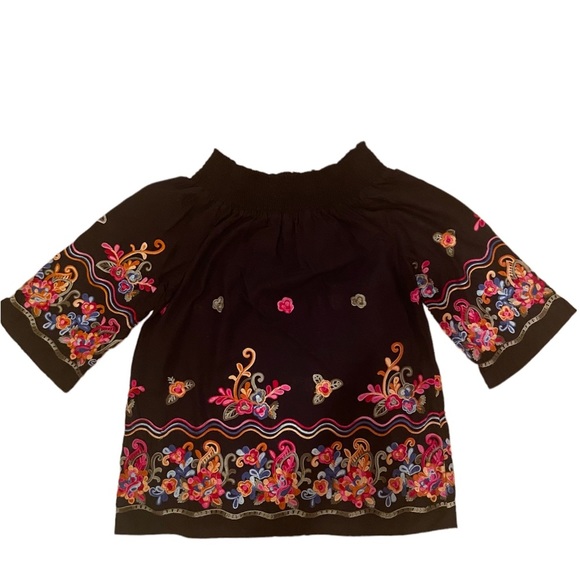 Studio West Tops - GORGEOUS embroidered, smocked boatneck top